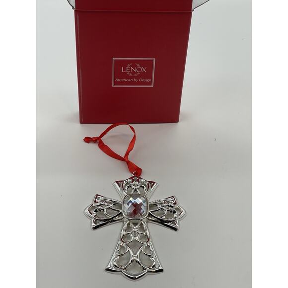 Lenox Silverplate Bejeweled Cross Christmas Ornament Keepsake NIB 856360 - Picture 3 of 5